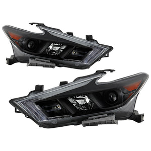 Xtune Headlights Nissan Maxima (16-18) [OEM Style w/ DRL Lights - Halogen Only] Black w/ Amber Turn Signal Light