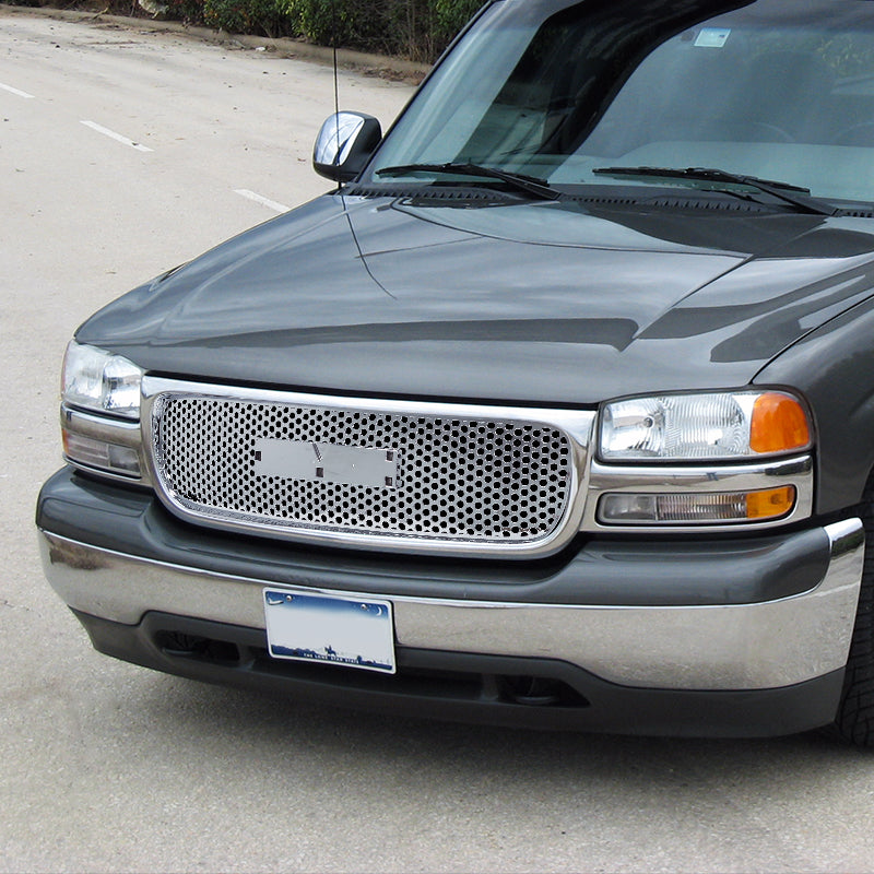 Mesh Grille Assembly For 99-02 GMC Sierra 1500/2500 & 00-06 Yukon XL – Chrome Shell With Matte Black Mesh