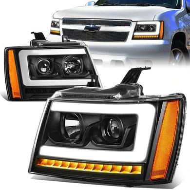 DNA Projector Headlights Chevy Suburban (07-14) w/ Sequential LED Turn Signal - Black or Chrome