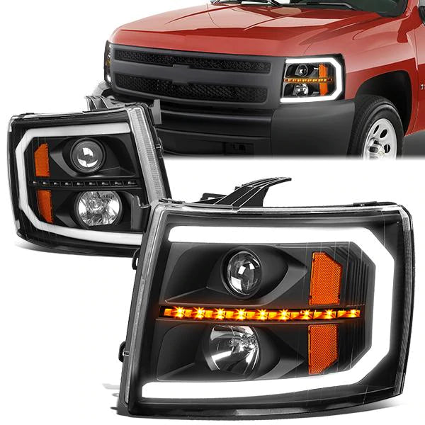 DNA Projector Headlights Chevy Silverado (07-14) w/ DRL + Sequential LED  Turn Signal - Black or Chrome