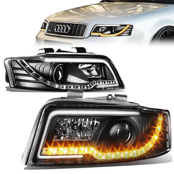DNA Projector Headlights Audi A4 (02-05) S4 B6 Quattro (04-05) w/ LED DRL +  Turn Signal - Black or Chrome