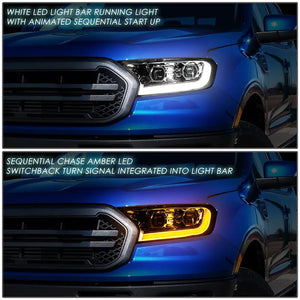 DNA Projector Headlights Ford Ranger XL/XLT (19-22) w/ Switchback Start Up LED DRL + Sequential Turn Signal - Black or Chrome