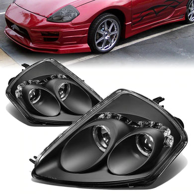 DNA Projector Headlights Mitsubishi Eclipse 3G (00-05) w/ LED Halo Ring - Black or Chrome