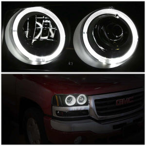 DNA Projector Headlights GMC Sierra (99-07) w/ LED Halo Ring - Black or Chrome