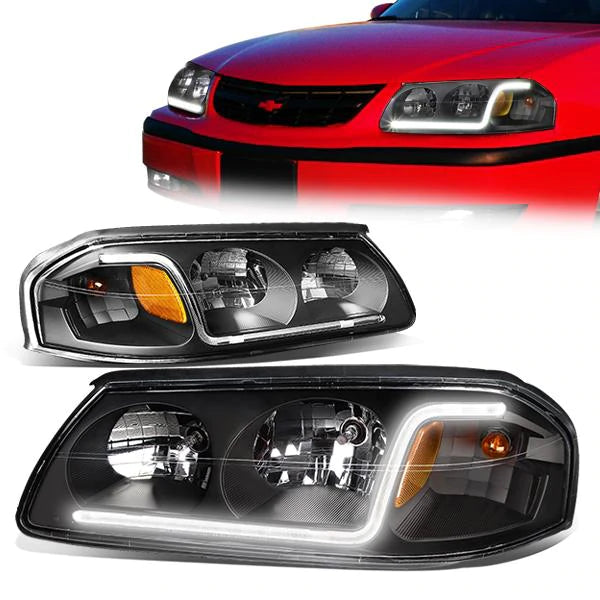 DNA Projector Headlights Chevy Impala (00-05) w/ DRL LED Bar - Black or  Chrome