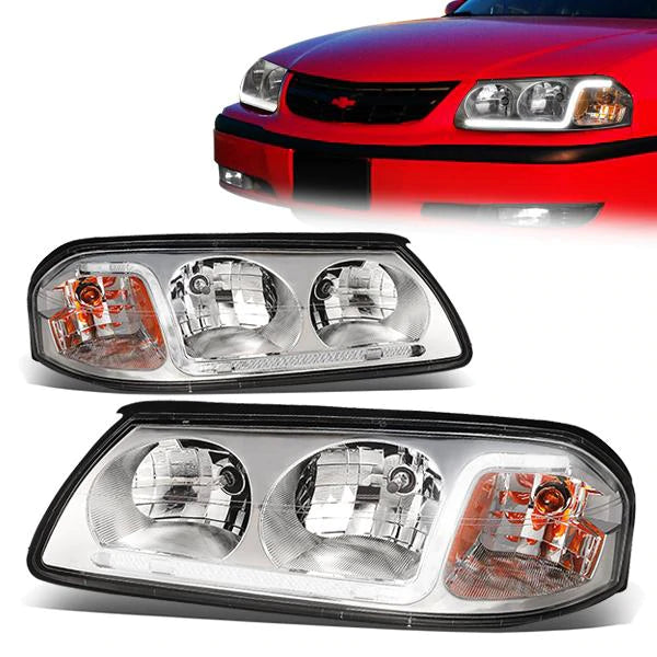 DNA Projector Headlights Chevy Impala (00-05) w/ DRL LED Bar - Black or  Chrome