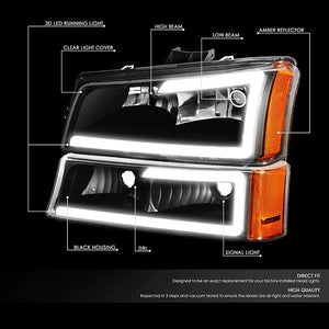 DNA Projector Headlights Chevy Silverado 1500 2500 3500 (03-07) w/ DRL LED Bar - Black Housing