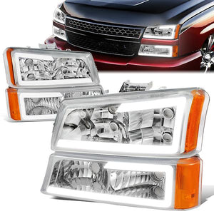 DNA Projector Headlights Chevy Avalanche (03-06) w/ DRL LED Bar - Black or Chrome