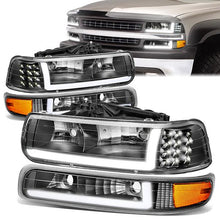Load image into Gallery viewer, DNA Projector Headlights Chevy Silverado (99-02) w/ DRL LED Bar - Black or Chrome Alternate Image