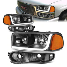 Load image into Gallery viewer, DNA Projector Headlights GMC Sierra (01-07) w/ DRL LED Bar - Black or Chrome Alternate Image