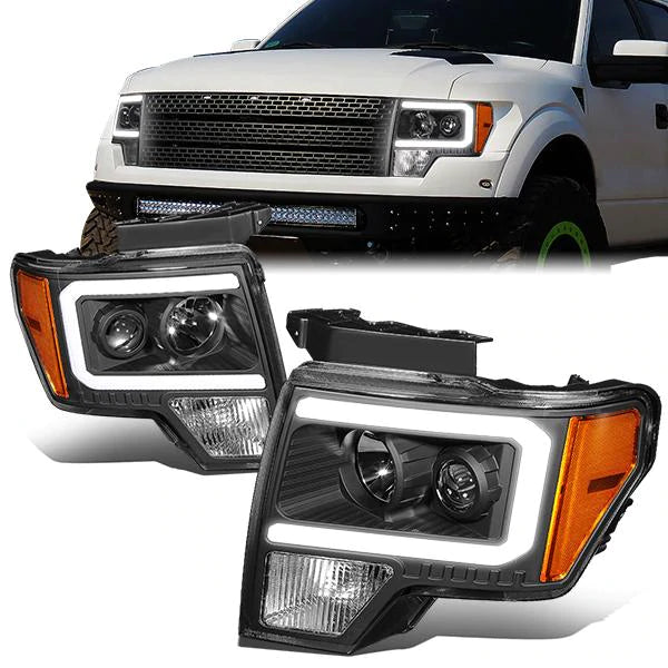 DNA Projector Headlights Ford F150 (09-14) w/ DRL LED Bar - Black or Chrome