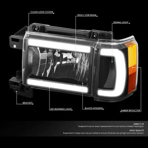 DNA Projector Headlights Ford F150 F250 F350 Bronco (87-91) w/ DRL LED Bar - Black or Chrome