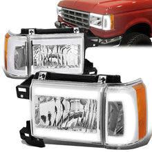 Load image into Gallery viewer, DNA Projector Headlights Ford F150 F250 F350 Bronco (87-91) w/ DRL LED Bar - Black or Chrome Alternate Image