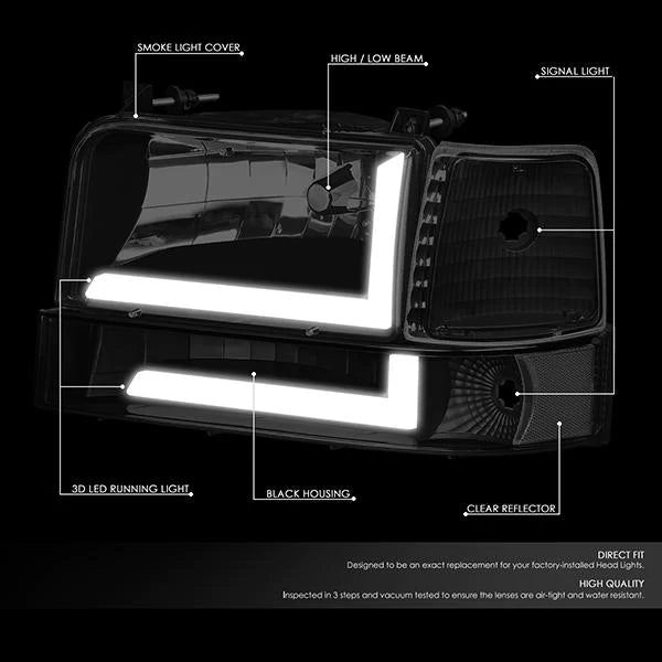 DNA Projector Headlights Ford F150 F250 F350 Bronco (92-96) w/ LED