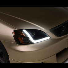 Load image into Gallery viewer, DNA Projector Headlights Honda Civic Coupe/ Sedan EM2 (01-03) w/ LED Bar - Black Housing / Clear Lens Alternate Image