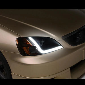 DNA Projector Headlights Honda Civic Coupe/ Sedan EM2 (01-03) w/ LED Bar - Black Housing / Clear Lens