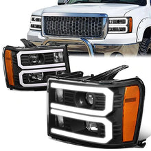 Load image into Gallery viewer, DNA Projector Headlights GMC Sierra 1500/2500/3500 (07-14) w/ DRL LED Bar - Black Housing Alternate Image