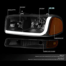 Load image into Gallery viewer, DNA Projector Headlights GMC Sierra (1999-2007) w/ DRL LED Bar - Black or Chrome Alternate Image