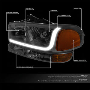 DNA Projector Headlights GMC Sierra (1999-2007) w/ DRL LED Bar - Black or Chrome