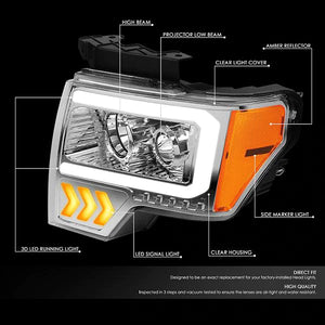 DNA Projector Headlights Ford F150 (09-14) w/ LED DRL & Arrow Turn Signal - Black or Chrome