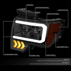 DNA Projector Headlights Ford F150 (09-14) w/ LED DRL & Arrow Turn Signal - Black or Chrome