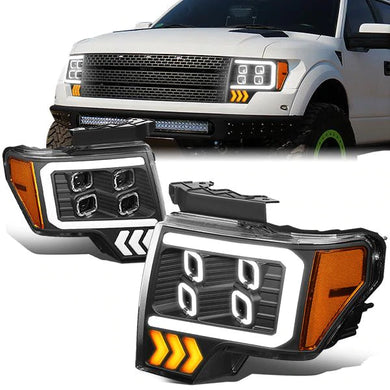 DNA Projector Headlights Ford F150 (1999-2014) w/ Quad LED Halo - Black or Chrome