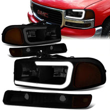 Load image into Gallery viewer, DNA Projector Headlights GMC Sierra Non-Denali Trim (99-07) LED Bar w/ Bumper Lights - Black or Chrome Alternate Image