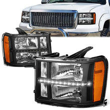 Load image into Gallery viewer, DNA Projector Headlights GMC Sierra (07-14) w/ LED DRL - Black Housing Amber Corner Alternate Image