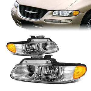 DNA OEM Style Headlights Plymouth Voyager w/ Quad Headlights (96-99) w/ Amber Corner - Black or Chrome