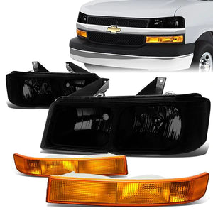 DNA OEM Style Headlights Chevy Express (03-20) w/ Amber Corner Light - Black Housing