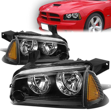 DNA OEM Style Headlights Dodge Charger (06-10) w/ Amber Corner - Black or Chrome