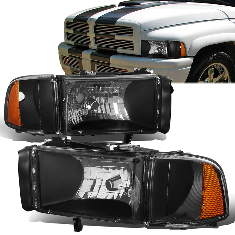 DNA OEM Style Headlights Dodge Ram (94-02) w/ Amber Corner - Black