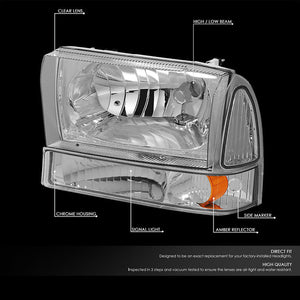 DNA OEM Style Headlights Ford F250 F350 F450 F550 Super Duty (99-04) w/ Amber Corner Light - Black or Chrome Housing