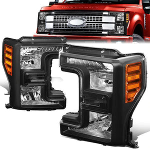 DNA OEM Style Headlights Ford F250 / F350 / F450 / F550 Super Duty (17-19) w/ Amber Corner Light - Black Housing