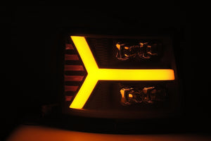 1130.00 AlphaRex Quad 3D LED Projector Headlights Chevy Silverado [Nova Series - Switchback DRL & Sequential Signal] (07-13) Jet Black / Black / Chrome - Redline360