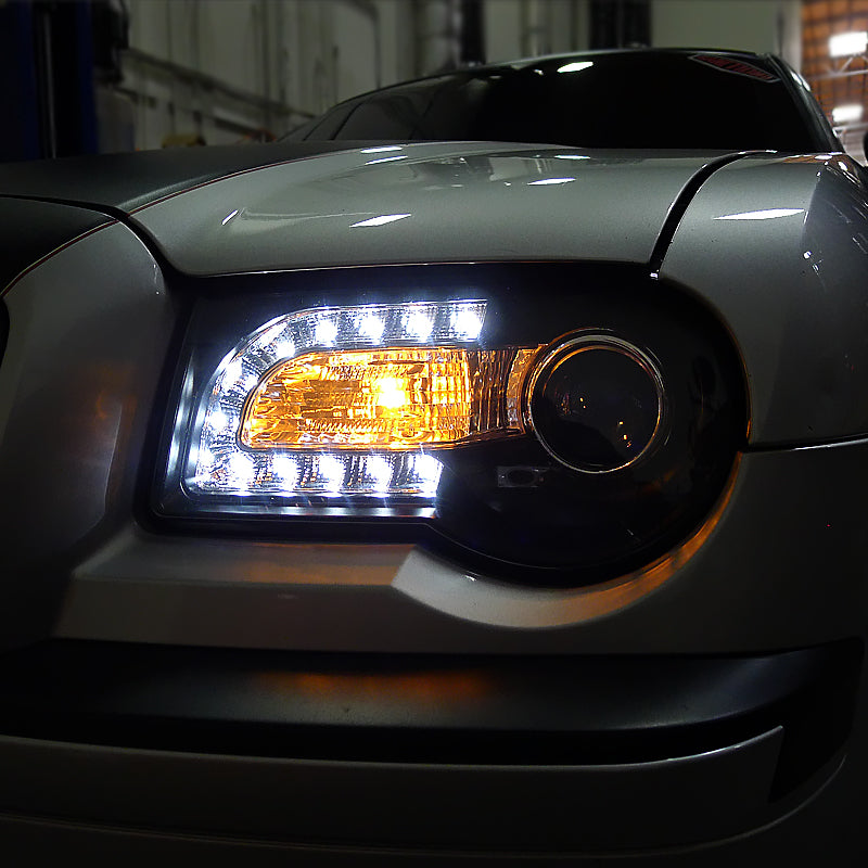 Spec-D Projector Headlights Chrysler 300C (2005-2010) w/ LED Strip - Black  / Tinted / Chrome