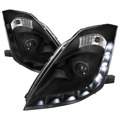 299.95 Spec-D Projector Headlights Nissan 350Z w/ OEM HID (06-09) LED DRL Strip - Black / Smoke / Clear - Redline360