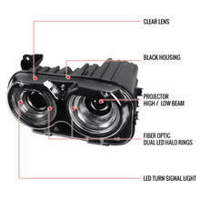 Load image into Gallery viewer, 499.95 Spec-D Projector Headlights Dodge Challenger (2015-2020) Dual LED Halo w Amber - Black - Redline360 Alternate Image