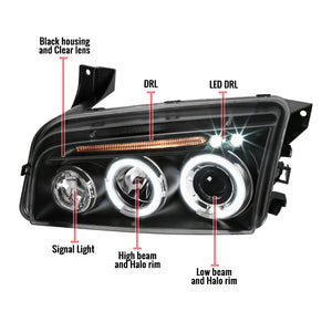 169.95 Spec-D Projector Headlights Dodge Charger (05-10) LED Halo - Black or Chrome - Redline360