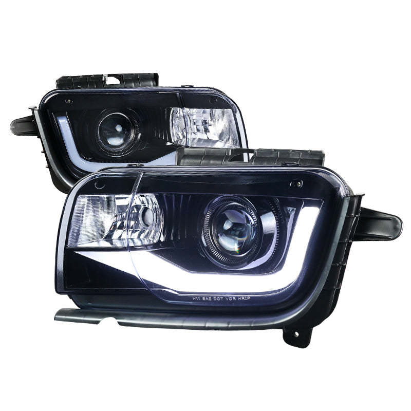 Spec-D Projector Headlights Chevy Camaro (2010-2013) LED DRL Bar - Black /  Chrome