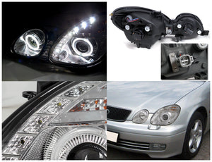 199.95 Spec-D Projector Headlights Lexus GS300 GS400 GS430 (98-05) LED Halo Black or Chrome - Redline360