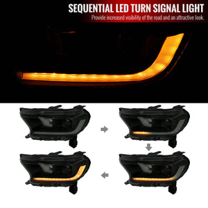 439.95 Spec-D Projector Headlights Ford Ranger XL/XLT (2019-2021) Sequential LED - Black / Tinted / Clear - Redline360