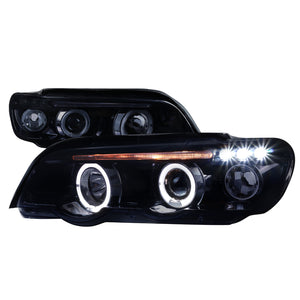 199.95 Spec-D Projector Headlights BMW X5 E53 (01-03) LED Halo Black or Chrome Housing - Redline360