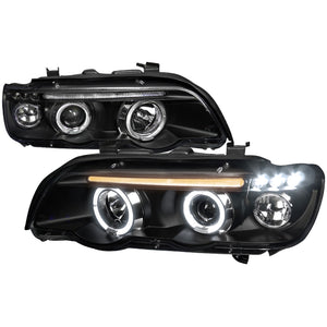 199.95 Spec-D Projector Headlights BMW X5 E53 (01-03) LED Halo Black or Chrome Housing - Redline360