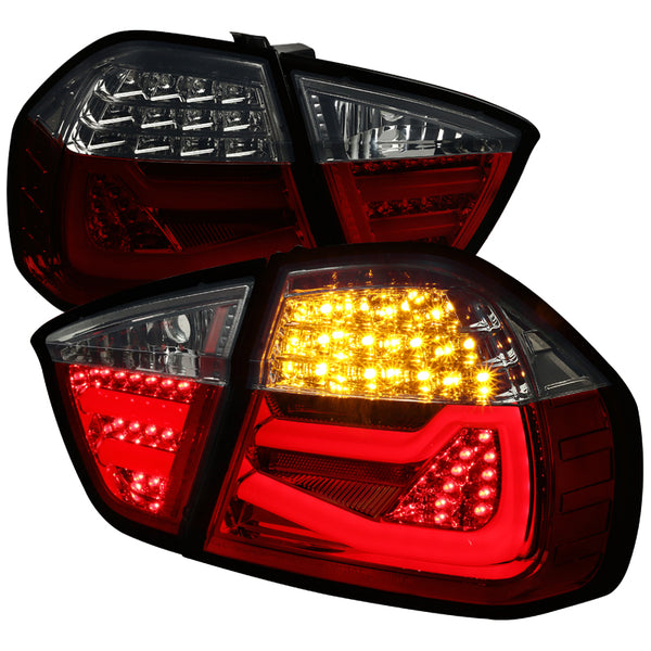 Spec-D LED Tail Lights BMW 325i 328i 330i 335i E90 Sedan (05-08) Red /  Chrome / Black