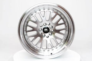 243.95 MST MT10 Wheels (17x9 5x100/5x114.3 +20 Offset) Silver w/ Machined Face & Chrome/Gold Rivets - Redline360