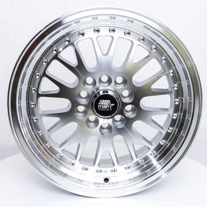 125.00 MST MT10 Wheels (15x7 5x100/5x114.3 +20 Offset) Silver w/ Machined Face & Chrome/Gold Rivets - Redline360