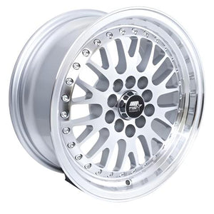 125.00 MST MT10 Wheels (15x7 5x100/5x114.3 +20 Offset) Silver w/ Machined Face & Chrome/Gold Rivets - Redline360