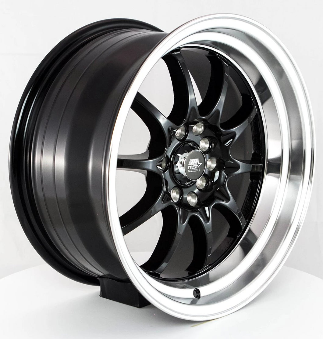 212.95 MST MT11 Wheels (16x8 5x100/5x114.3 +15 Offset) Black w/ Machined Lip - Redline360