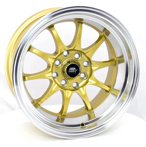 189.95 MST MT11 Wheels (15x8 4x100/4x114.3 +0 Offset) Gold w/ Machined Lip - Redline360